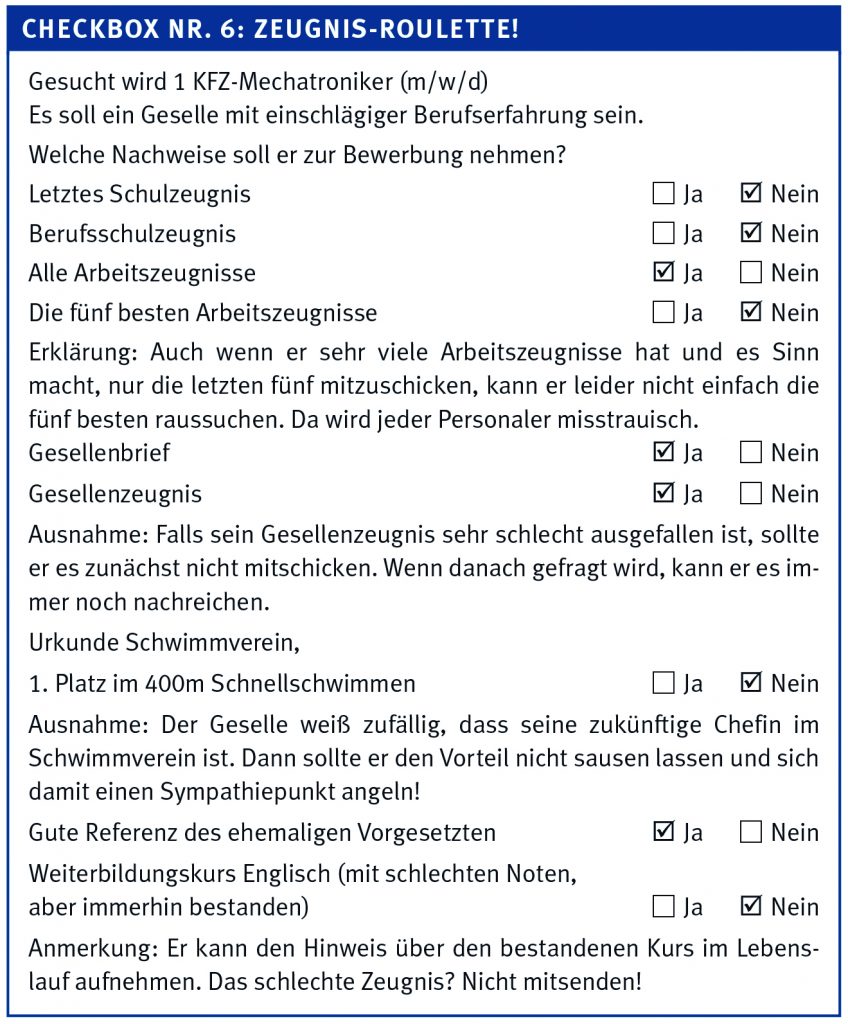 Checkbox aus Bewerbung to go