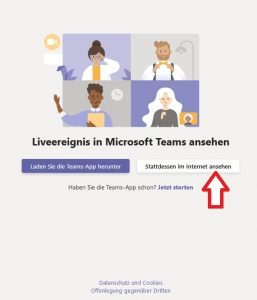 Live-Debatte Login Beispiel Screenshot 1 ohne App anmelden