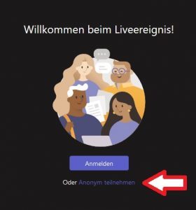 Live-Debatte Login Beispiel Screenshot 2 Anonym anmelden